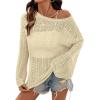 image:imageDokotoo Womens Summer Crochet Hollow Out Sweater Bell Sleeve Beach Coverup Casual Pullover Shirt Tops Vacation OutfitsBeige
