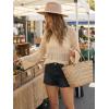 image:imageDokotoo Womens Summer Crochet Hollow Out Sweater Bell Sleeve Beach Coverup Casual Pullover Shirt Tops Vacation OutfitsBeige