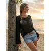 image:imageDokotoo Womens Summer Crochet Hollow Out Sweater Bell Sleeve Beach Coverup Casual Pullover Shirt Tops Vacation OutfitsBlack