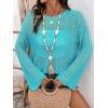 image:imageDokotoo Womens Summer Crochet Hollow Out Sweater Bell Sleeve Beach Coverup Casual Pullover Shirt Tops Vacation OutfitsBlue