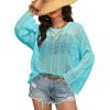 image:imageDokotoo Womens Summer Crochet Hollow Out Sweater Bell Sleeve Beach Coverup Casual Pullover Shirt Tops Vacation OutfitsBlue