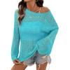 image:imageDokotoo Womens Summer Crochet Hollow Out Sweater Bell Sleeve Beach Coverup Casual Pullover Shirt Tops Vacation OutfitsBlue
