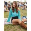 image:imageDokotoo Womens Summer Crochet Hollow Out Sweater Bell Sleeve Beach Coverup Casual Pullover Shirt Tops Vacation OutfitsBlue