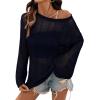 image:imageDokotoo Womens Summer Crochet Hollow Out Sweater Bell Sleeve Beach Coverup Casual Pullover Shirt Tops Vacation OutfitsNavy Blue