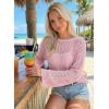 image:imageDokotoo Womens Summer Crochet Hollow Out Sweater Bell Sleeve Beach Coverup Casual Pullover Shirt Tops Vacation OutfitsPink