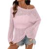 image:imageDokotoo Womens Summer Crochet Hollow Out Sweater Bell Sleeve Beach Coverup Casual Pullover Shirt Tops Vacation OutfitsPink