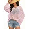 image:imageDokotoo Womens Summer Crochet Hollow Out Sweater Bell Sleeve Beach Coverup Casual Pullover Shirt Tops Vacation OutfitsPink