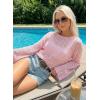 image:imageDokotoo Womens Summer Crochet Hollow Out Sweater Bell Sleeve Beach Coverup Casual Pullover Shirt Tops Vacation OutfitsPink