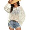 image:imageDokotoo Womens Summer Crochet Hollow Out Sweater Bell Sleeve Beach Coverup Casual Pullover Shirt Tops Vacation OutfitsWhite