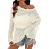 image:imageDokotoo Womens Summer Crochet Hollow Out Sweater Bell Sleeve Beach Coverup Casual Pullover Shirt Tops Vacation OutfitsWhite