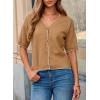 image:imageDokotoo Womens Summer Knit Tops 2026 Textured Button Down Shirts Casual V Neck Short Sleeve Cotton BlousesBrown