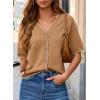 image:imageDokotoo Womens Summer Knit Tops 2026 Textured Button Down Shirts Casual V Neck Short Sleeve Cotton BlousesBrown