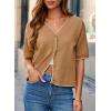 image:imageDokotoo Womens Summer Knit Tops 2026 Textured Button Down Shirts Casual V Neck Short Sleeve Cotton BlousesBrown