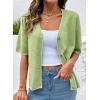 image:imageDokotoo Womens Summer Knit Tops 2026 Textured Button Down Shirts Casual V Neck Short Sleeve Cotton BlousesGreen