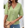 image:imageDokotoo Womens Summer Knit Tops 2026 Textured Button Down Shirts Casual V Neck Short Sleeve Cotton BlousesGreen