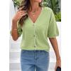 image:imageDokotoo Womens Summer Knit Tops 2026 Textured Button Down Shirts Casual V Neck Short Sleeve Cotton BlousesGreen