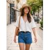 image:imageDokotoo Womens Summer Knit Tops 2026 Textured Button Down Shirts Casual V Neck Short Sleeve Cotton BlousesWhite