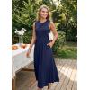 image:imageDokotoo Womens Summer Sleeveless Maxi Dress 2026 Casual Crewneck Twist Knot Stretch a Line Dress with PocketNavy Blue