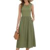 image:imageDokotoo Womens Summer Sleeveless Maxi Dress 2026 Casual Crewneck Twist Knot Stretch a Line Dress with PocketVineyard Green