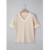 image:imageDokotoo Womens Summer Tops Scalloped V Neck Short Sleeve Sweater Lightweight Color Blocked Knit Business Casual TopApricot