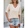 image:imageDokotoo Womens Summer Tops Scalloped V Neck Short Sleeve Sweater Lightweight Color Blocked Knit Business Casual TopApricot