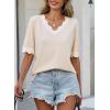 image:imageDokotoo Womens Summer Tops Scalloped V Neck Short Sleeve Sweater Lightweight Color Blocked Knit Business Casual TopApricot