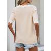 image:imageDokotoo Womens Summer Tops Scalloped V Neck Short Sleeve Sweater Lightweight Color Blocked Knit Business Casual TopApricot