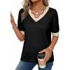 image:imageDokotoo Womens Summer Tops Scalloped V Neck Short Sleeve Sweater Lightweight Color Blocked Knit Business Casual TopBlack