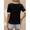 image:imageDokotoo Womens Summer Tops Scalloped V Neck Short Sleeve Sweater Lightweight Color Blocked Knit Business Casual TopBlack