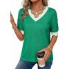 image:imageDokotoo Womens Summer Tops Scalloped V Neck Short Sleeve Sweater Lightweight Color Blocked Knit Business Casual TopBright Green