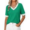 image:imageDokotoo Womens Summer Tops Scalloped V Neck Short Sleeve Sweater Lightweight Color Blocked Knit Business Casual TopBright Green