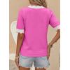 image:imageDokotoo Womens Summer Tops Scalloped V Neck Short Sleeve Sweater Lightweight Color Blocked Knit Business Casual TopBright Pink