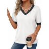 image:imageDokotoo Womens Summer Tops Scalloped V Neck Short Sleeve Sweater Lightweight Color Blocked Knit Business Casual TopWhite