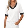image:imageDokotoo Womens Summer Tops Scalloped V Neck Short Sleeve Sweater Lightweight Color Blocked Knit Business Casual TopWhite