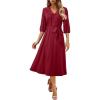 image:imageDokotoo Cocktail Dresses for Women Lace VNeck Half Lantern Sleeve Empire Waist Side Pockets ALine Hem Wedding Guest Formal Party Midi Maxi Red Dress with Belt Large
