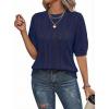 image:imageDokotoo Sweaters for Women Casual Crewneck Hollow Out Short Sleeve Shirts Loose Crochet Summer Tops BlousesNavy Blue