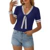 image:imageDokotoo Womens Lightweight Knit Top 2026 Chic V Neck Short Sleeve Sweater Cute Summer Tops Comfortable BlouseNavy Blue