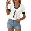 image:imageDokotoo Womens Lightweight Knit Top 2026 Chic V Neck Short Sleeve Sweater Cute Summer Tops Comfortable BlouseWhite