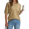 image:imageDokotoo Womens Summer Casual Puff Short Sleeve Cardigan Sweaters Lightweight Soft Crewneck Button Down Knit Sweater TopsKhaki