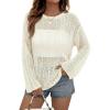 image:imageDokotoo Womens Summer Crochet Hollow Out Sweater Bell Sleeve Beach Coverup Casual Pullover Shirt Tops Vacation OutfitsWhite