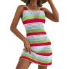 image:imageDokotoo Womens Summer Swimsuit 2026 Cover up Crochet Beach Floral Hollow Out Slit Bikini Sleeveless Cover up DressesGreen Stripe