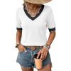 image:imageDokotoo Womens Summer Tops Scalloped V Neck Short Sleeve Sweater Lightweight Color Blocked Knit Business Casual TopWhite