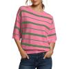 image:imageDokotoo Womens Sweaters Spring Summer Oversized 34 Sleeve Striped Crewneck Casual Lightweight Knit Pullover Sweater TopsPink White