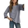 image:imageDokotoo Womens Wool Blend Sweaters Crewneck 34 Sleeve for Spring Summer 2026 Trendy Ruffle Casual Knit Pullover TopsMedium Grey