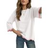 image:imageDokotoo Womens Wool Blend Sweaters Crewneck 34 Sleeve for Spring Summer 2026 Trendy Ruffle Casual Knit Pullover TopsWhite