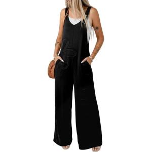 image:imageDokotoo Womens Baggy Overalls 2026 Wide Leg Jumpsuits Floral Pants Casual Loose Sleeveless Rompers with PocketsBlack