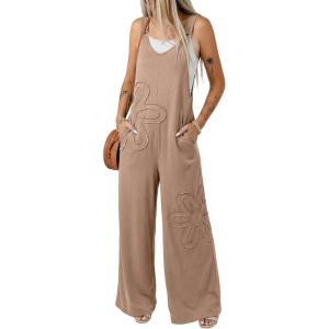 image:imageDokotoo Womens Baggy Overalls 2026 Wide Leg Jumpsuits Floral Pants Casual Loose Sleeveless Rompers with PocketsBrown