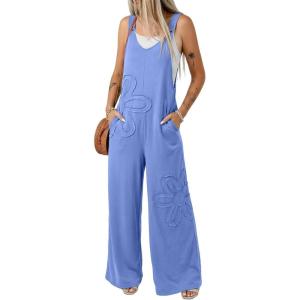 image:imageDokotoo Womens Baggy Overalls 2026 Wide Leg Jumpsuits Floral Pants Casual Loose Sleeveless Rompers with PocketsSky Blue