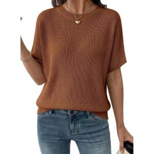 image:imageDokotoo Womens Short Sleeve Sweaters 2026 Summer Lightweight V Neck Pullover Tops Dressy Business Casual Blouses ClothesThai Curry