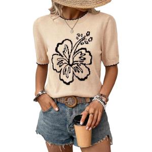 image:imageDokotoo Womens Summer Short Sleeve Sweater Pullover Knit Top Beach Vacation ClothesApricot